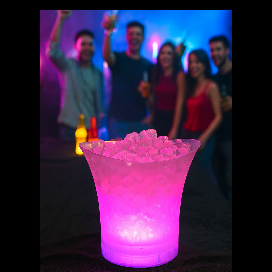 Cubeta de Hielo LED con Parlante Bluetooth – ¡La Estrella de tus Fiestas!