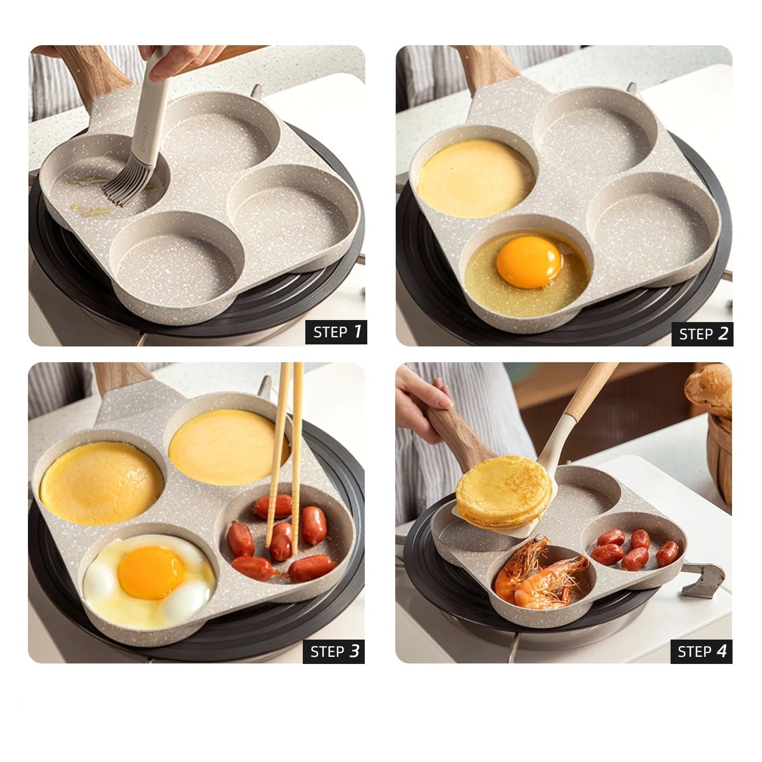 Sartén Antiadherente 4 Espacios Multiuso.